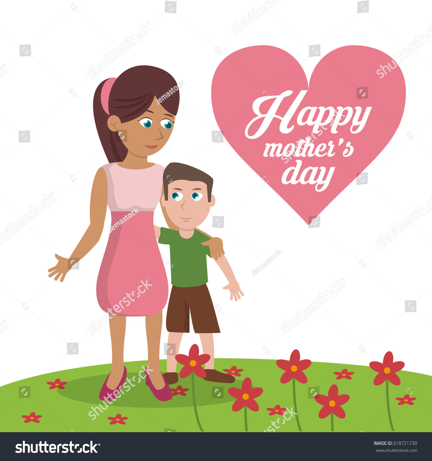 Happy Mothers Day Card Mom Son Stock Vector Royalty Free 618721730