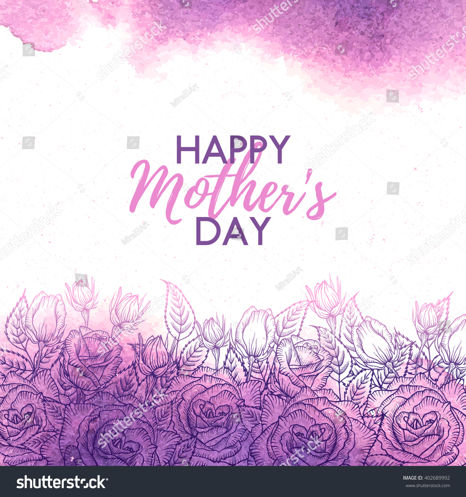 Happy Mothers Day Watercolor Card Flower Stock Vector Royalty Free 402689992