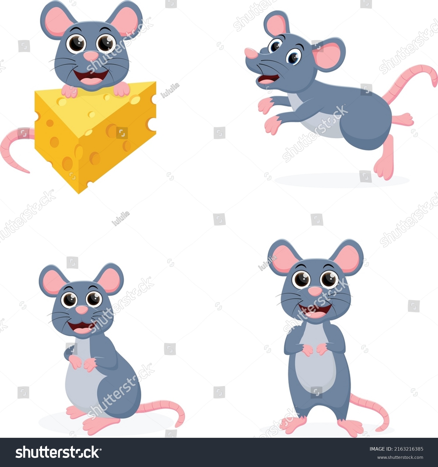 Happy Mouse Cartoon Set Isolated On Stock Vector (Royalty Free ...