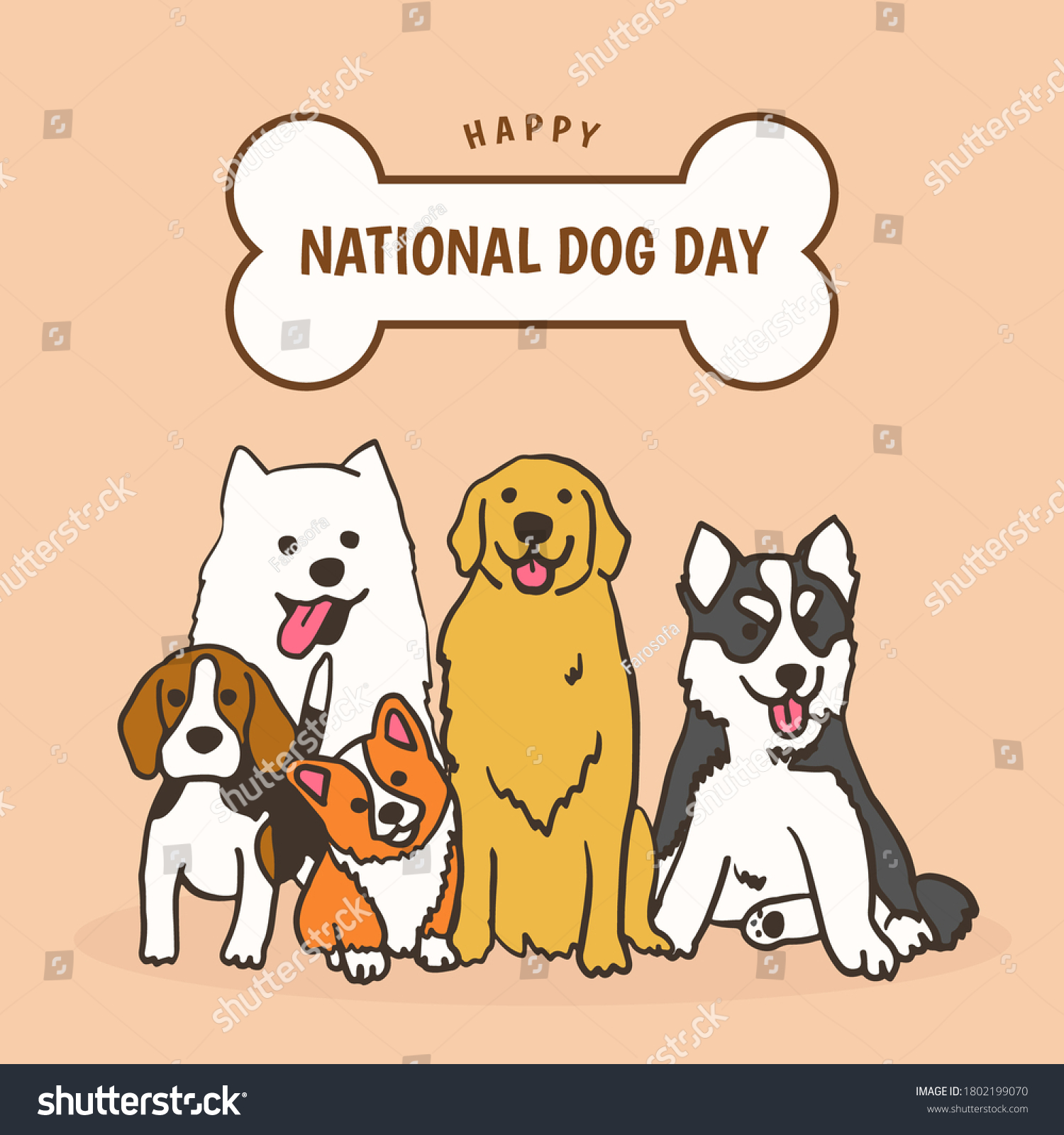 Happy National Dog Day Greeting Card Stock Vector (Royalty Free) 1802199070