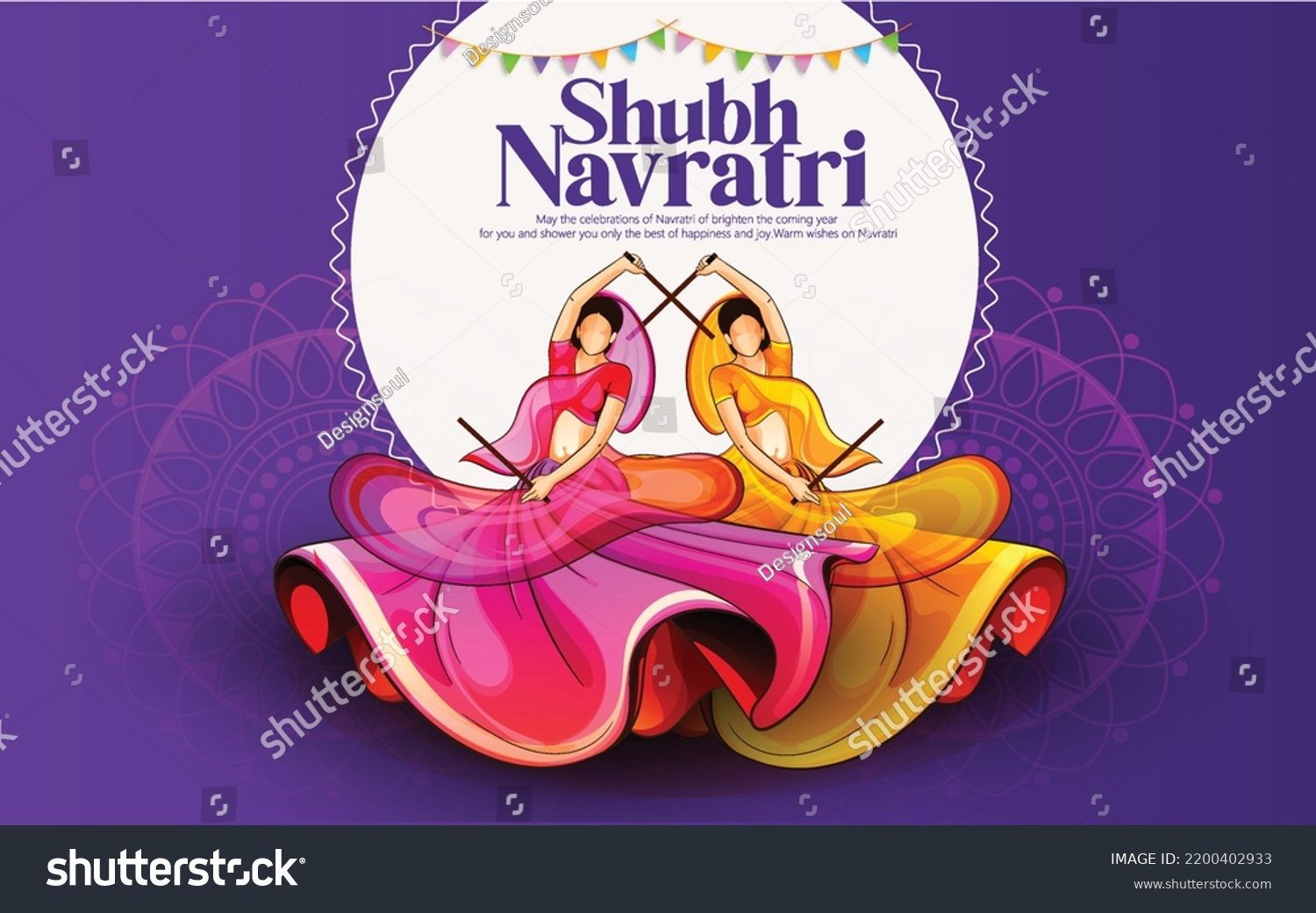 SVG of Happy Navratri, illustration of couple playing Dandiya in disco Garba Night banner poster for Navratri Dussehra festival of India svg