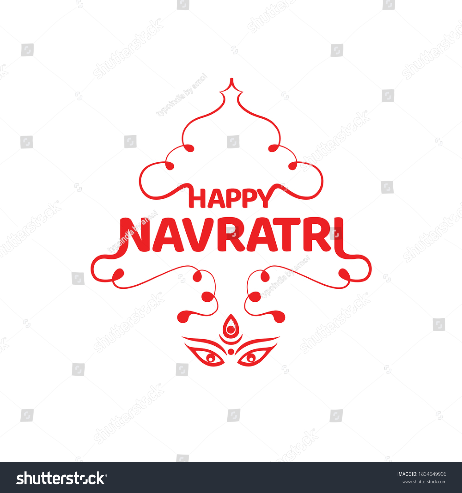 SVG of Happy Navratri in decorative form with lord Durga eyes.  Nine days festival of lord Durga it means Navratri.  svg