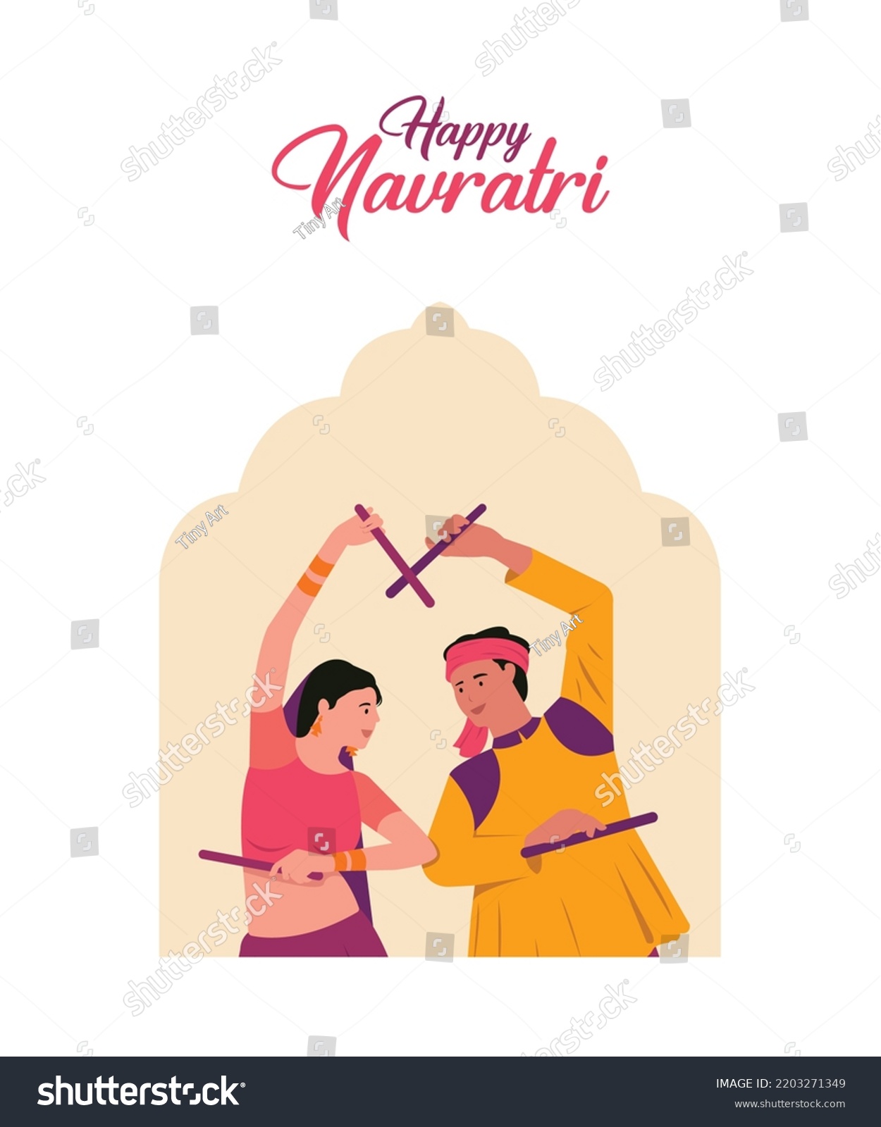 SVG of Happy Navratri Text with vector illustration of Woman and Man playing Dandiya dance, Garba night poster for Navratri Dussehra festival of India.

 svg