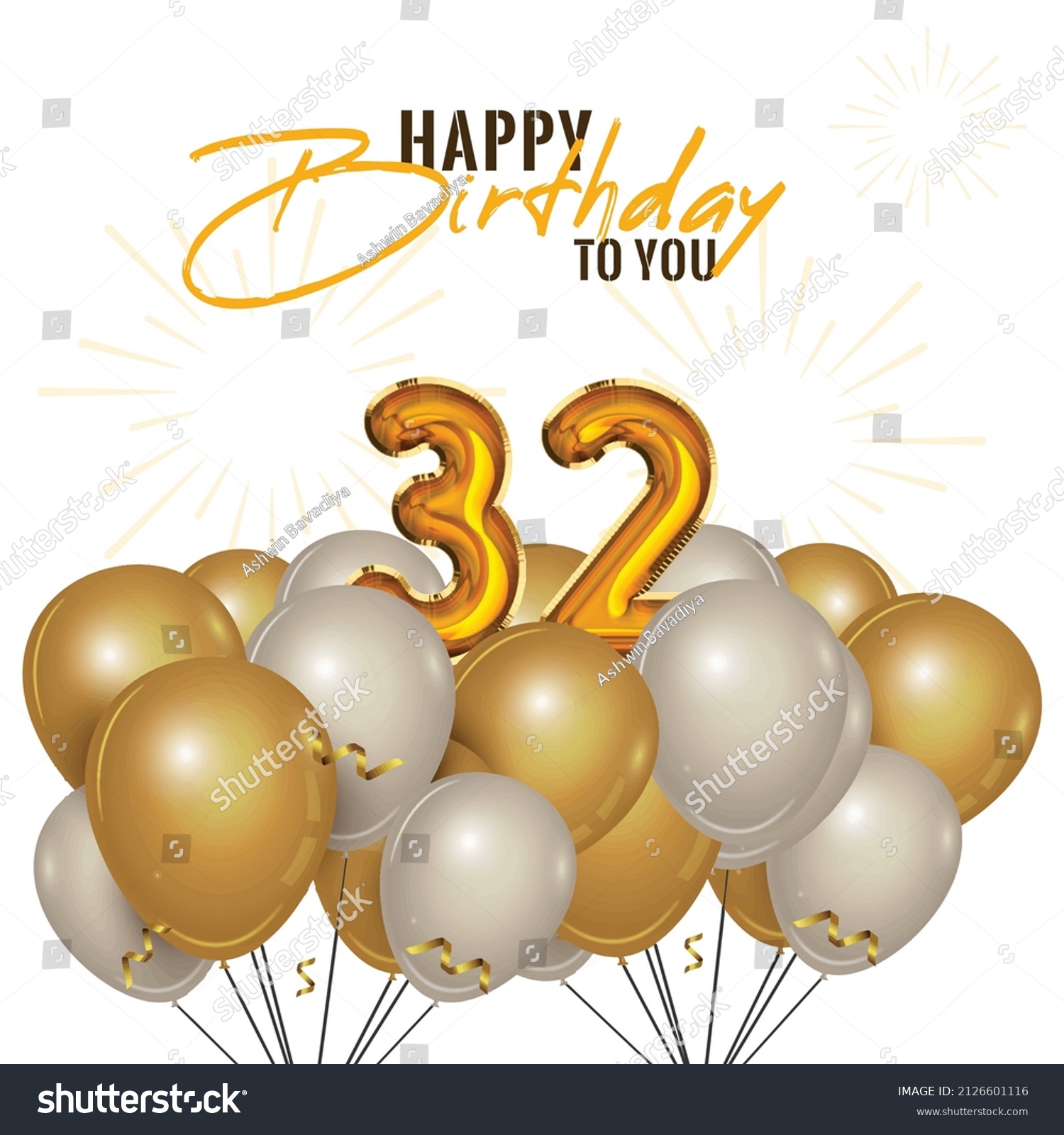 Happy 32nd Birthday Greeting Card Vector Stock Vector (Royalty Free ...