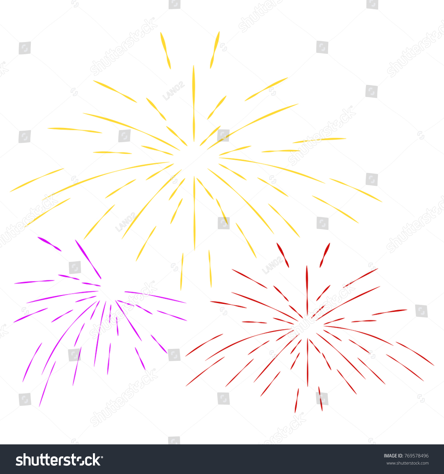 colorful fireworks bursts on white background clip art preview