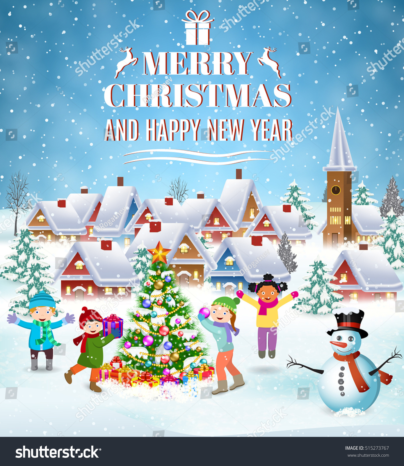 Happy New Year Merry Christmas Greeting Stock Vector 515273767 ...