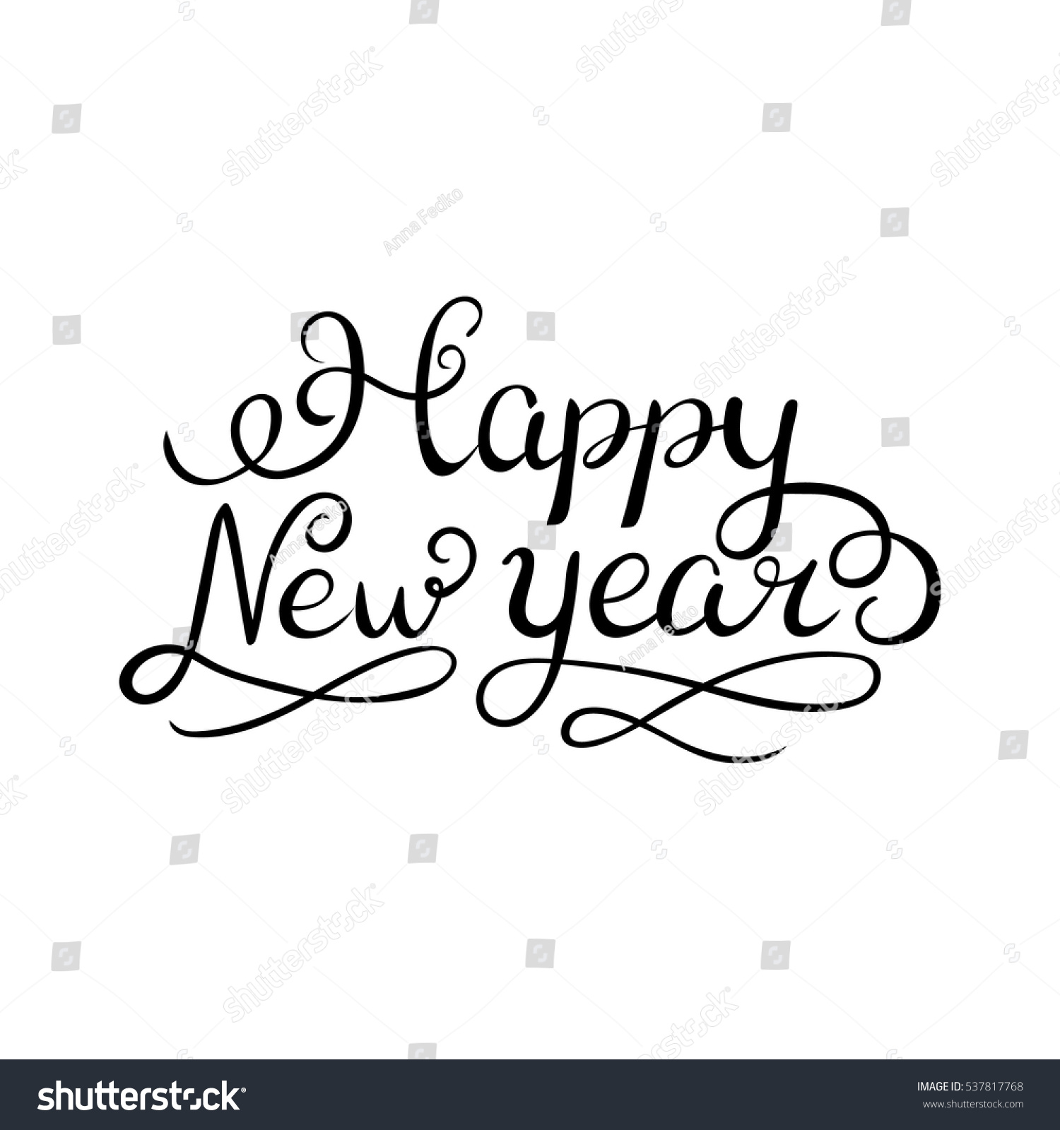 Happy New Year Brush Hand Lettering, Isolated On White Background