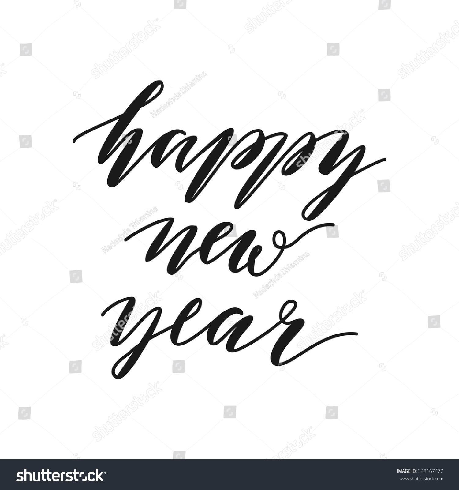 Happy New Year Calligraphic Inscription On White Background Stock