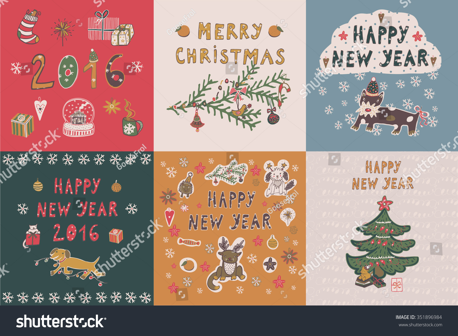 Happy New Year Card Set Stock Vector Illustration 351896984 : Shutterstock