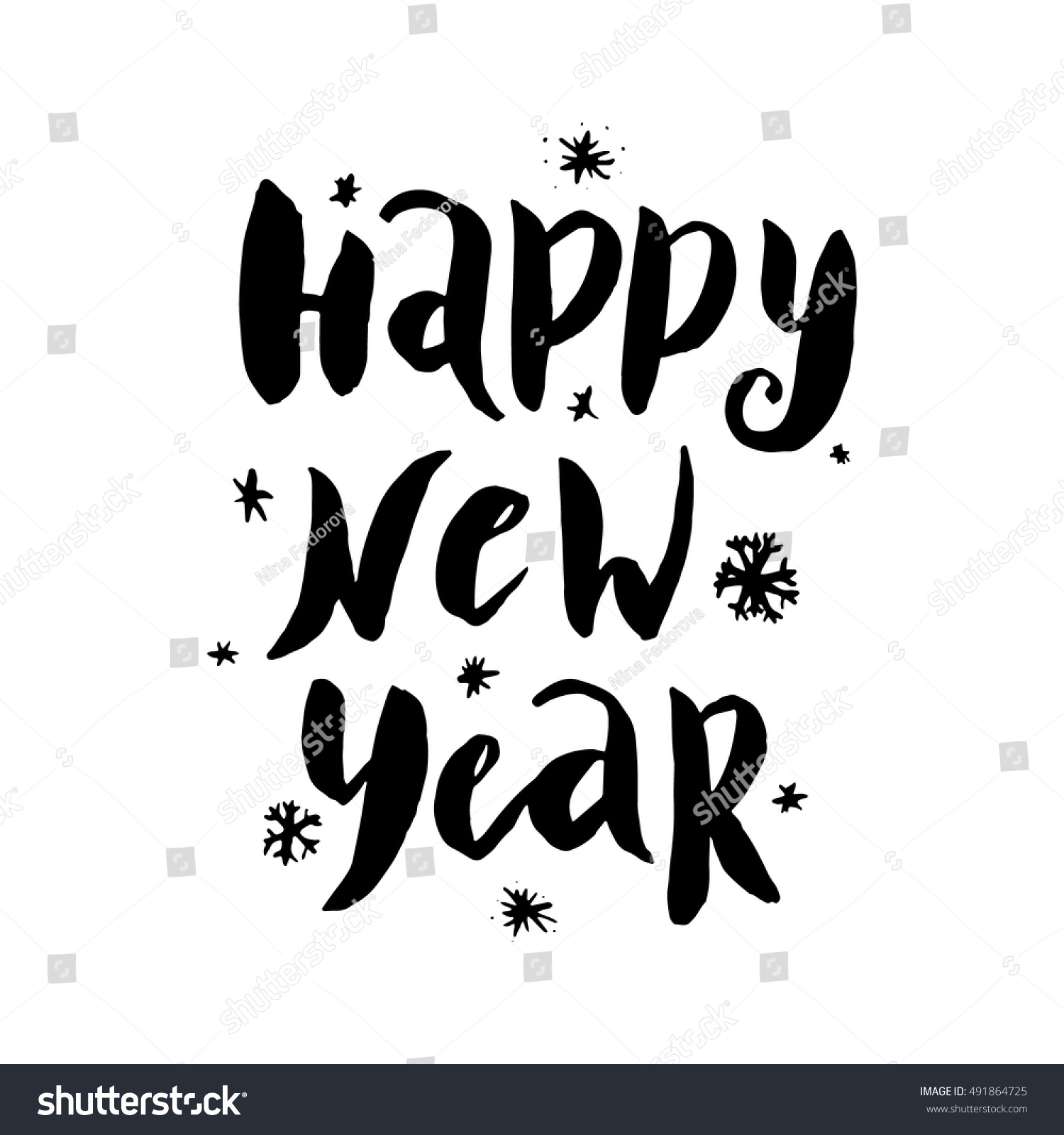 Happy New Year Card With Hand Drawn Lettering.Vector Illustration