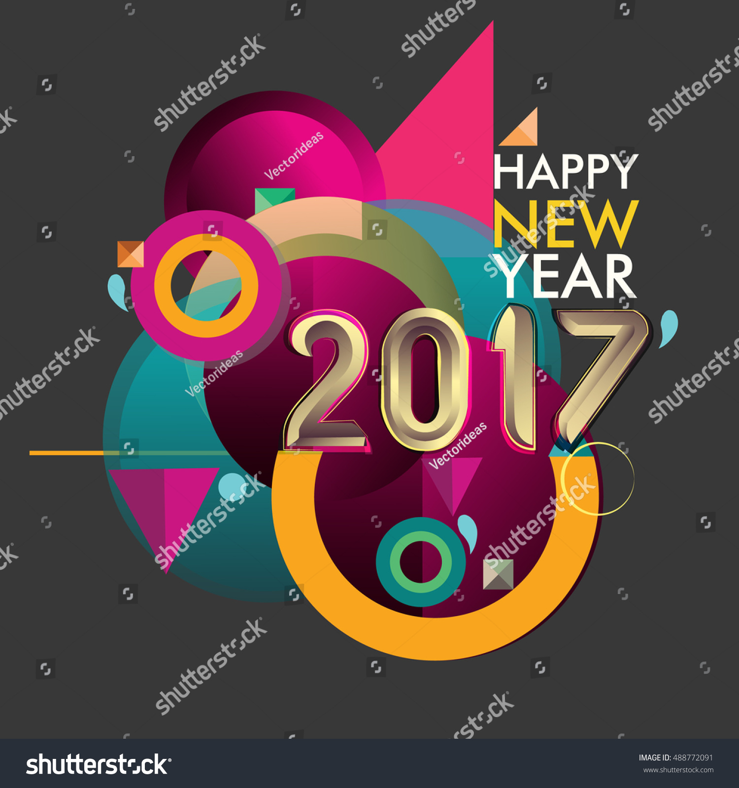 Happy New Year 2017 Colorful Vector Stock Vector 488772091 - Shutterstock