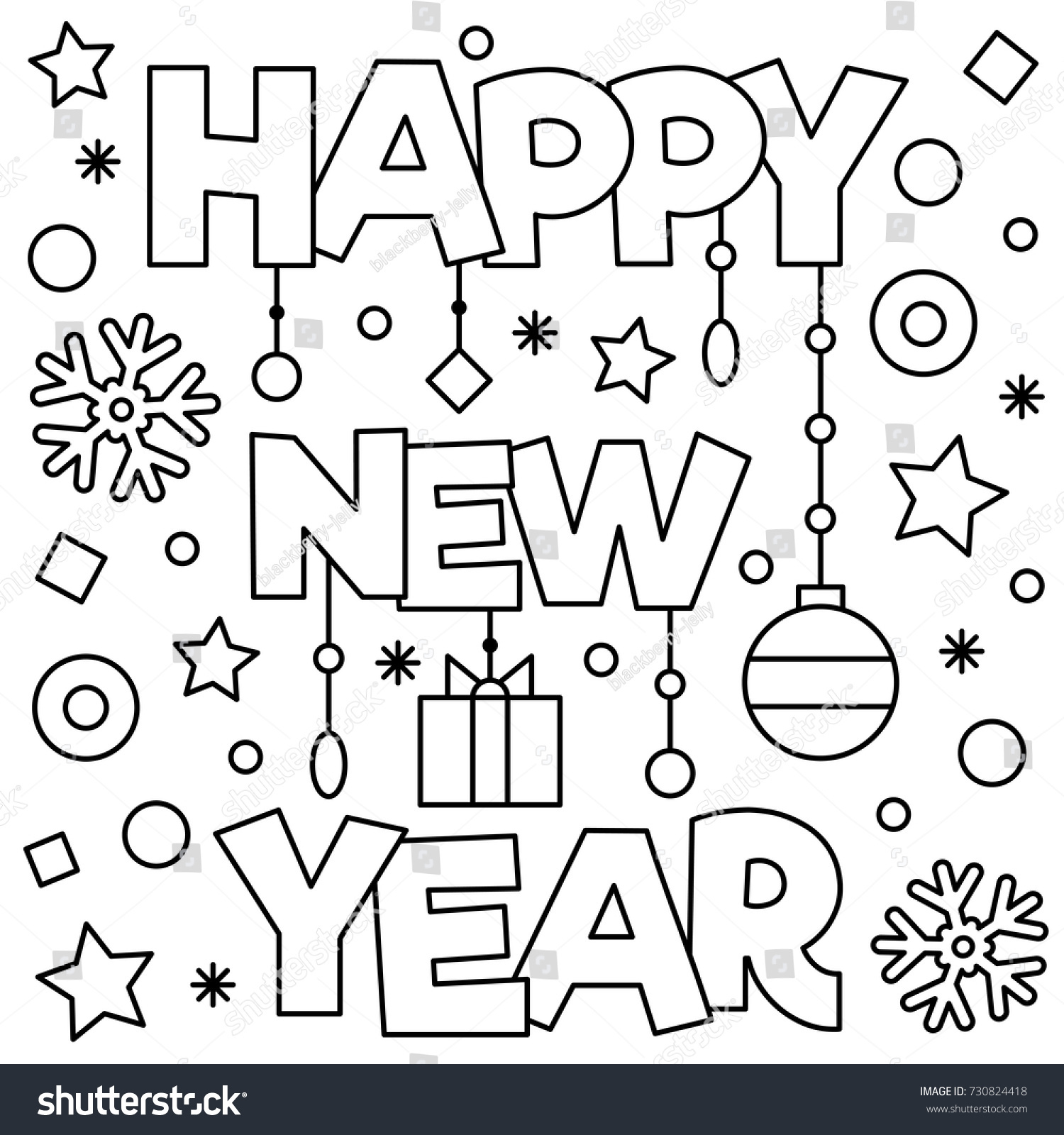 Happy New Year Coloring page Vector illustration