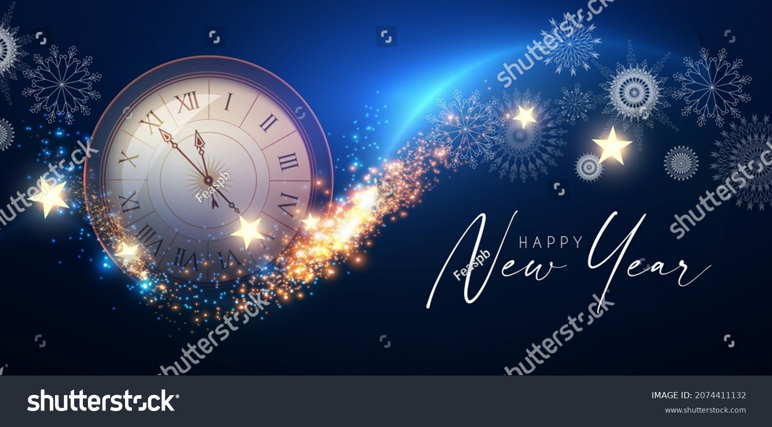 Happy New Year Countdown Clock Fireworks Stock Vector (Royalty Free