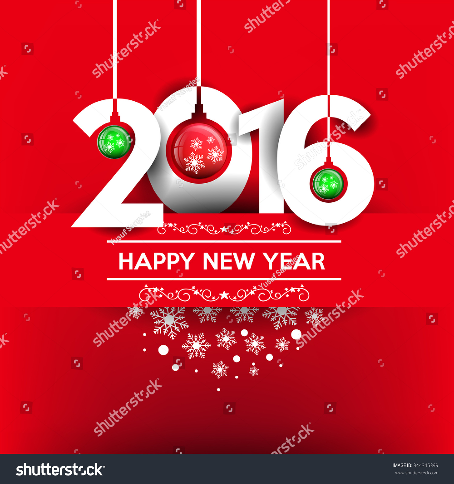 Happy New Year 2016 Design With Red Background. Vector Illustration - 344345399 : Shutterstock