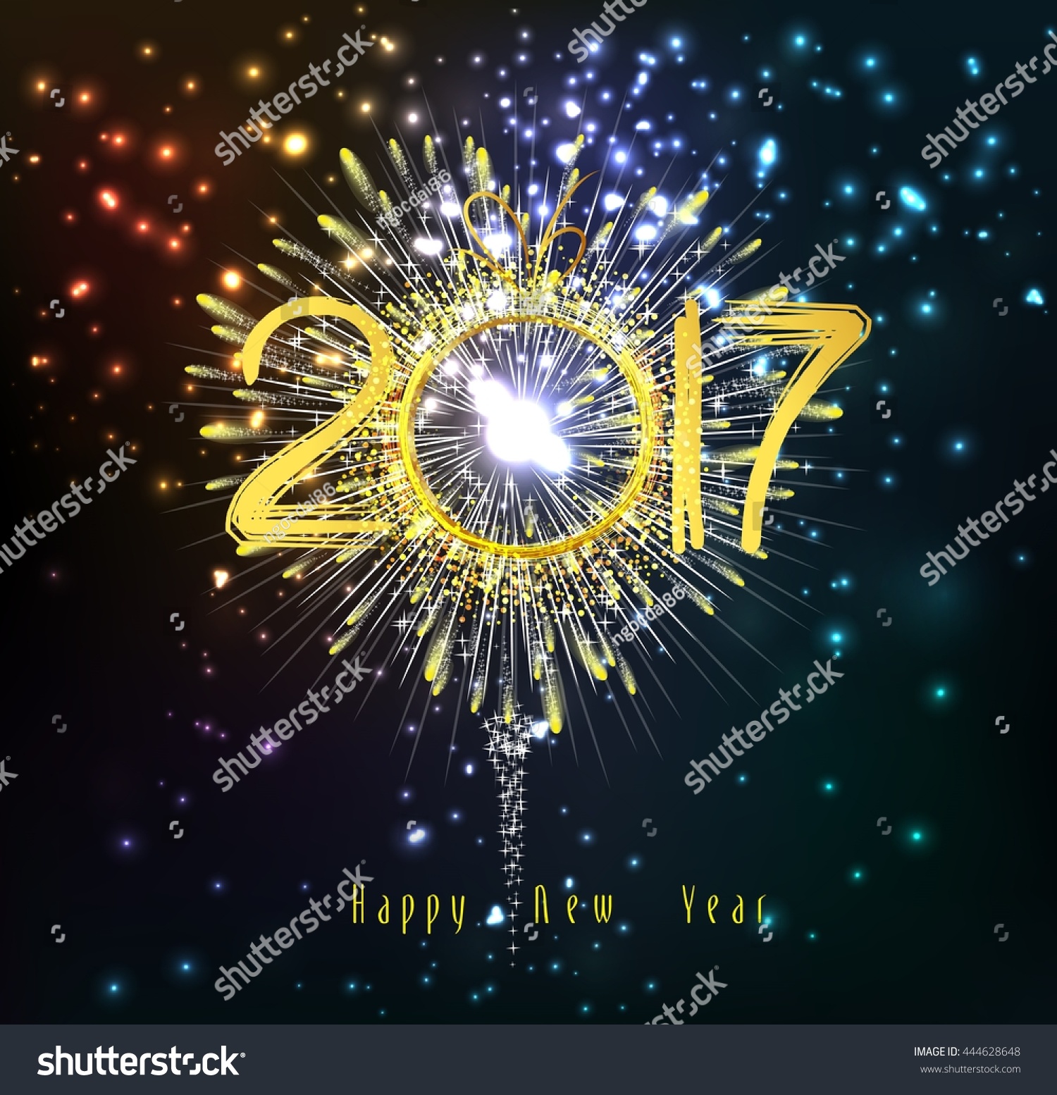 Happy New Year 2017 Fireworks Stock Vector Illustration 444628648