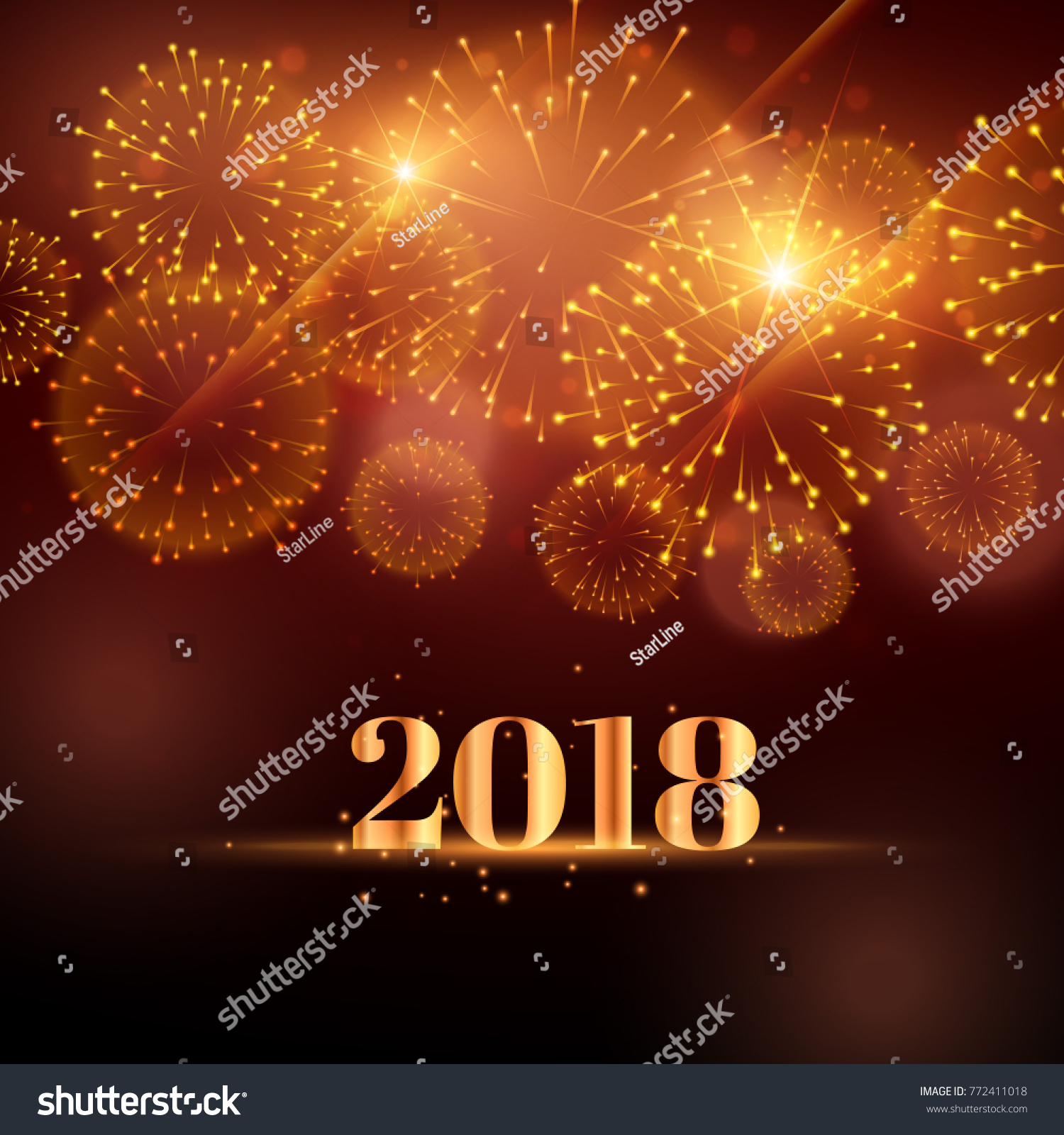 Happy New Year Fireworks Background 2018 Stock Vector 772411018