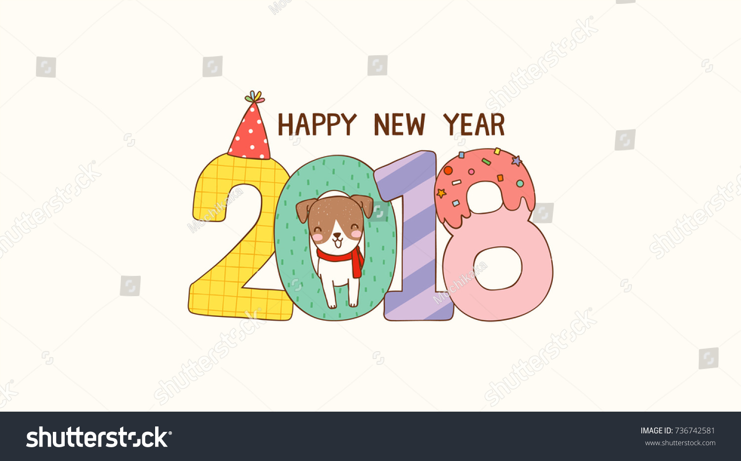 Happy New Year Greeting Card Dog Stock Vector 736742581 