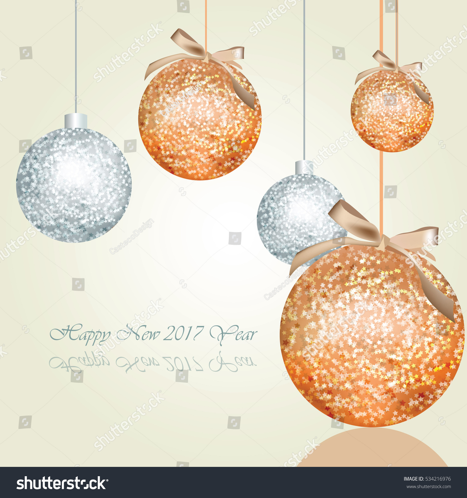 Happy New Year greeting card Vector with shiny Christmas balls Place for text Warm