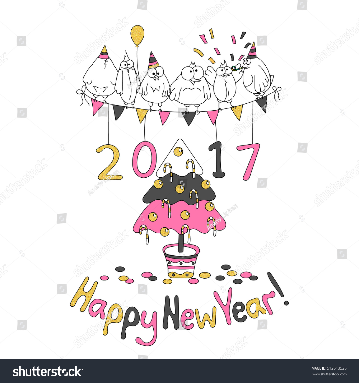 Happy New Year Greeting Card Cartoon Stock Vector 512613526 - Shutterstock