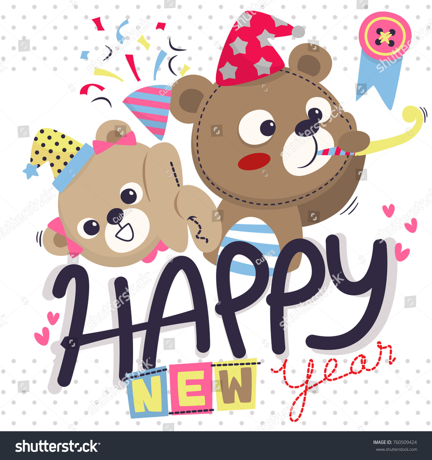 Happy New Year Greeting Card Cute Stock Vector 760509424 ...