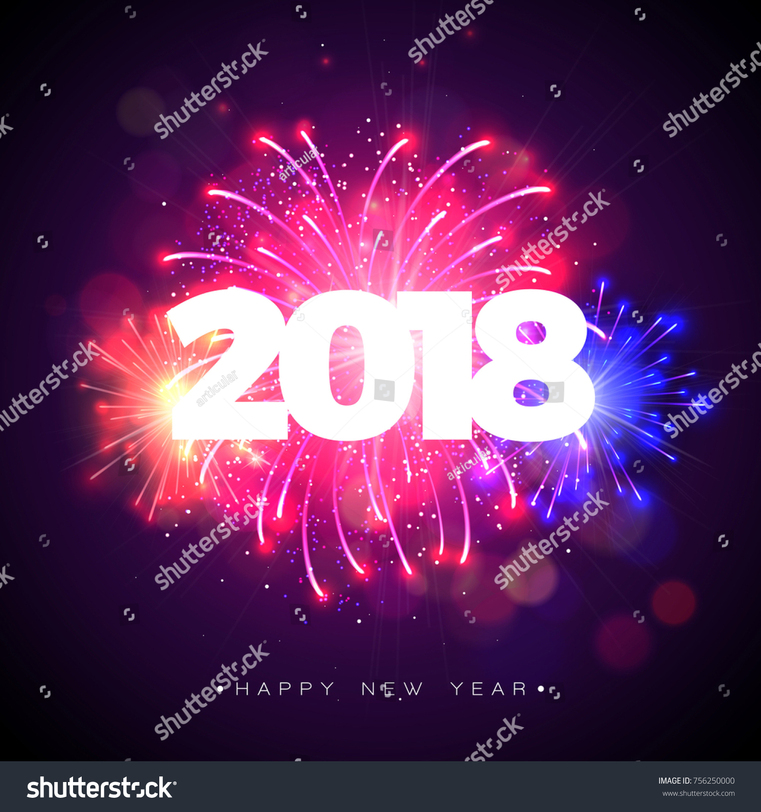 Happy New Year 2018 Illustration Firework Stock Vector 756250000