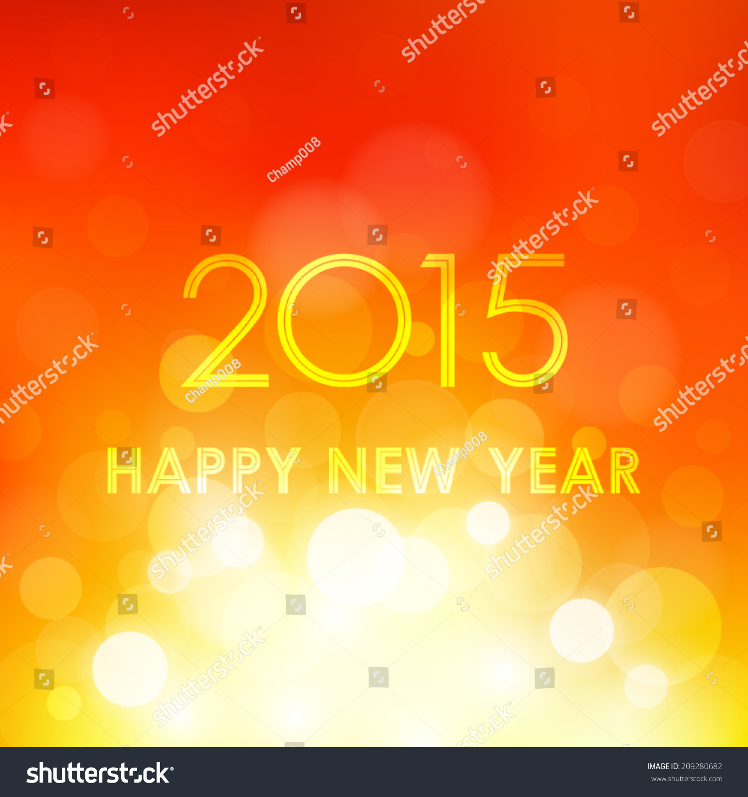 Happy New Year 2015 In Bokeh And Lens Flare Pattern Orange Background (Vector) - 209280682