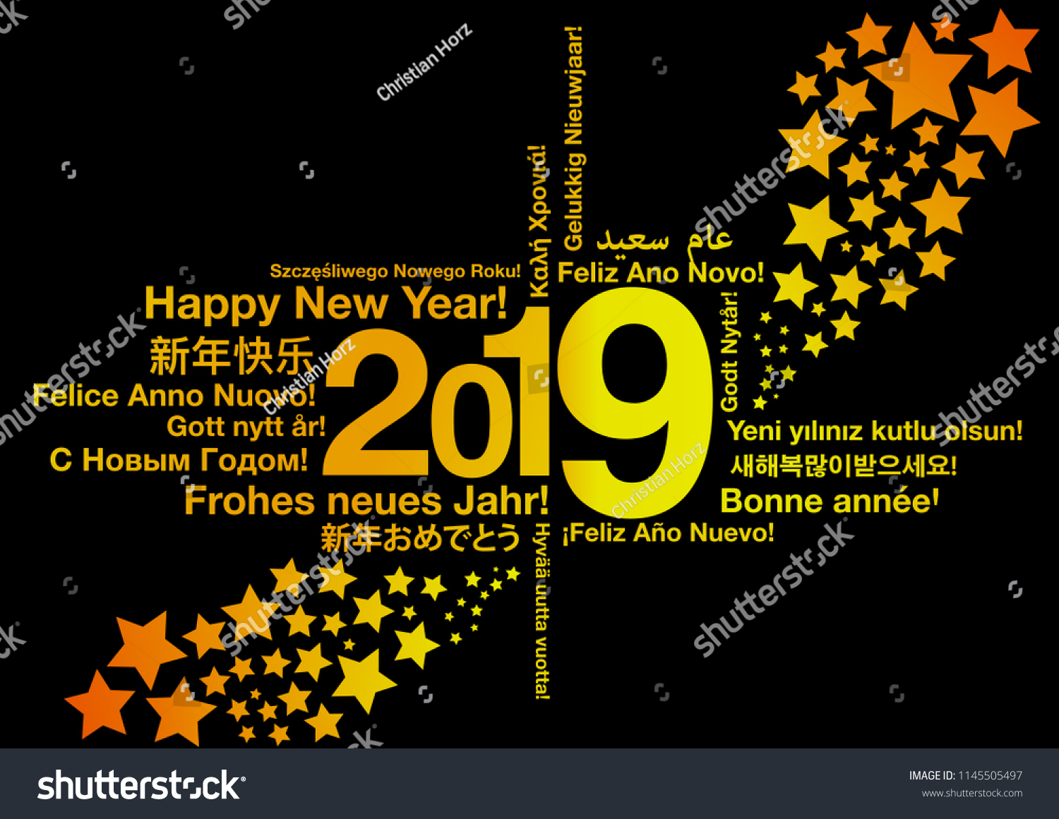 Happy New Year 2019 Different Languages Stock Vector Royalty Free 1145505497