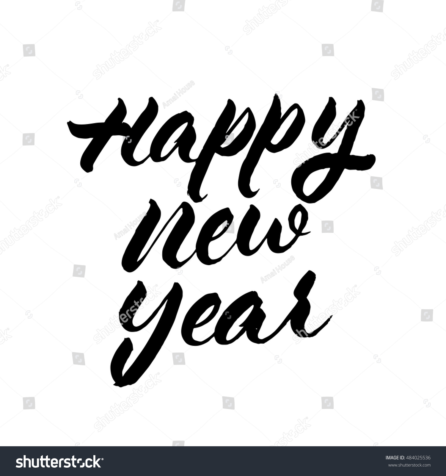 Happy New Year, Ink Hand Lettering. Modern Brush Calligraphy. Handwritten Phrase. Stock Vector