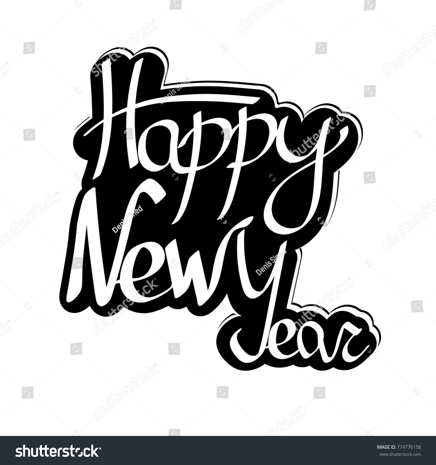 Happy New Year Isolated Lettering Sticker Stock Vector (Royalty Free ...