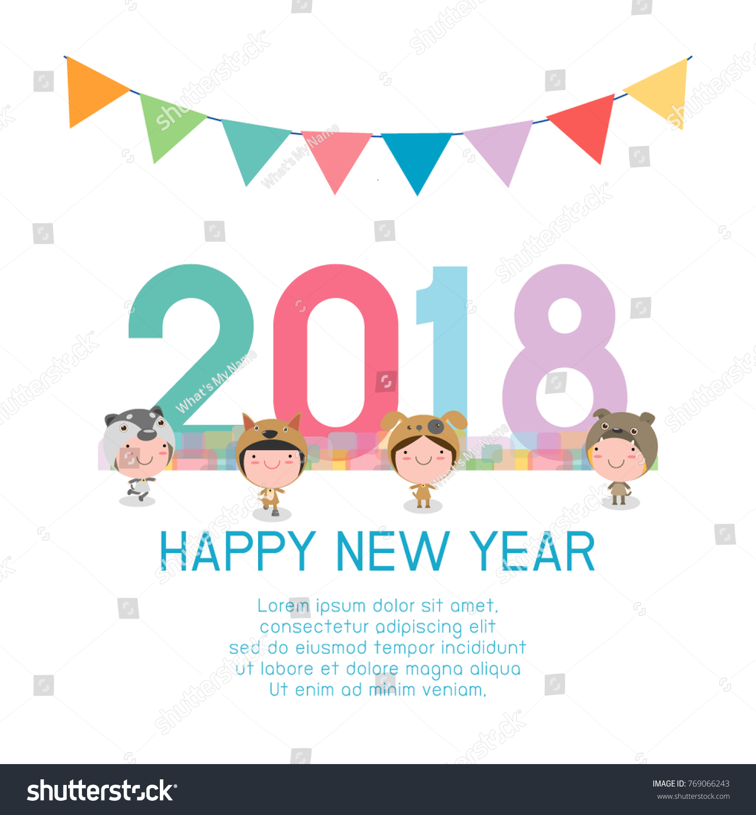 Happy New Year 2018 kids background happy child with Happy new year 2018 dog s