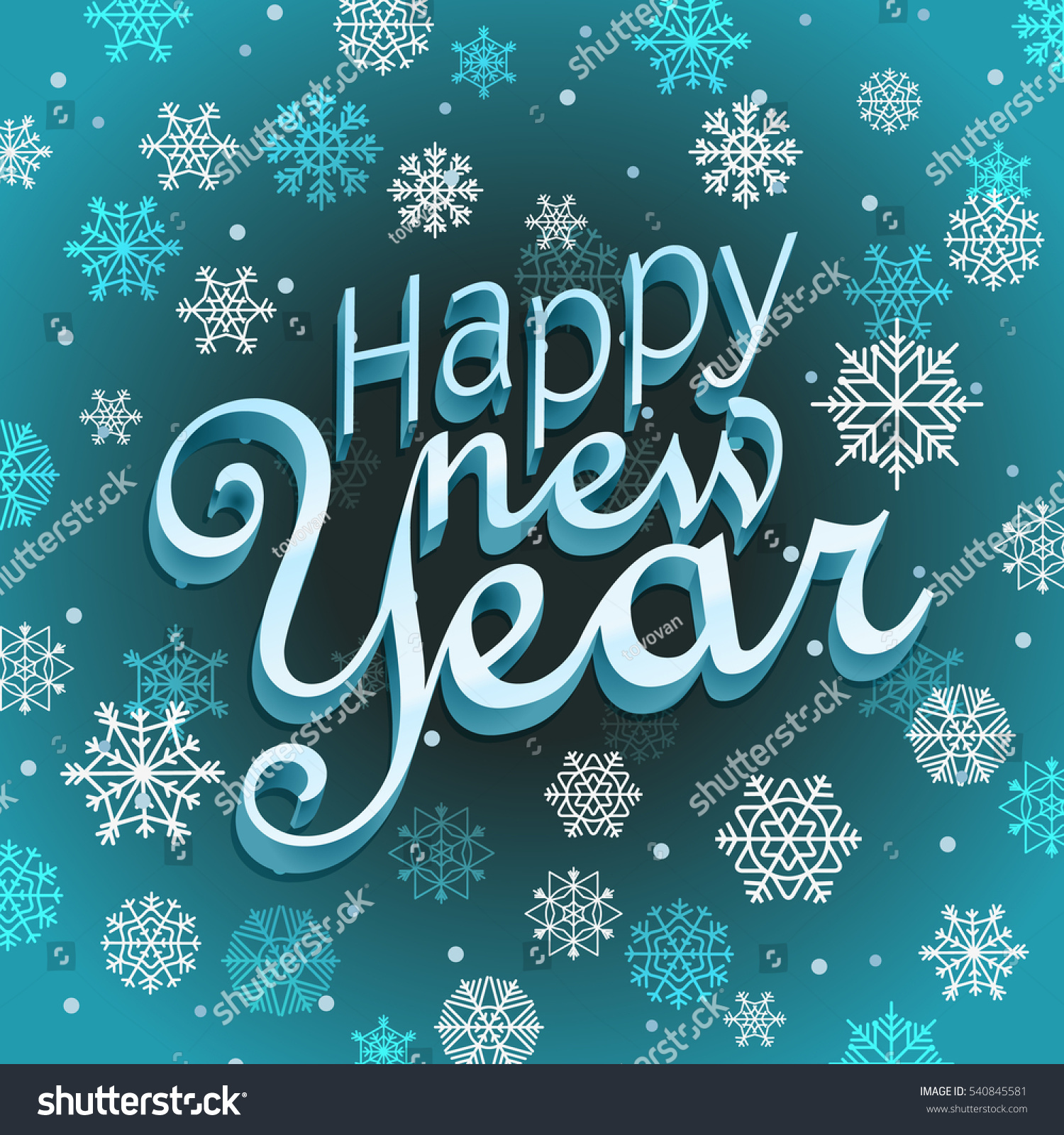 Happy New Year Lettering Greeting Card. Winter Background With ...