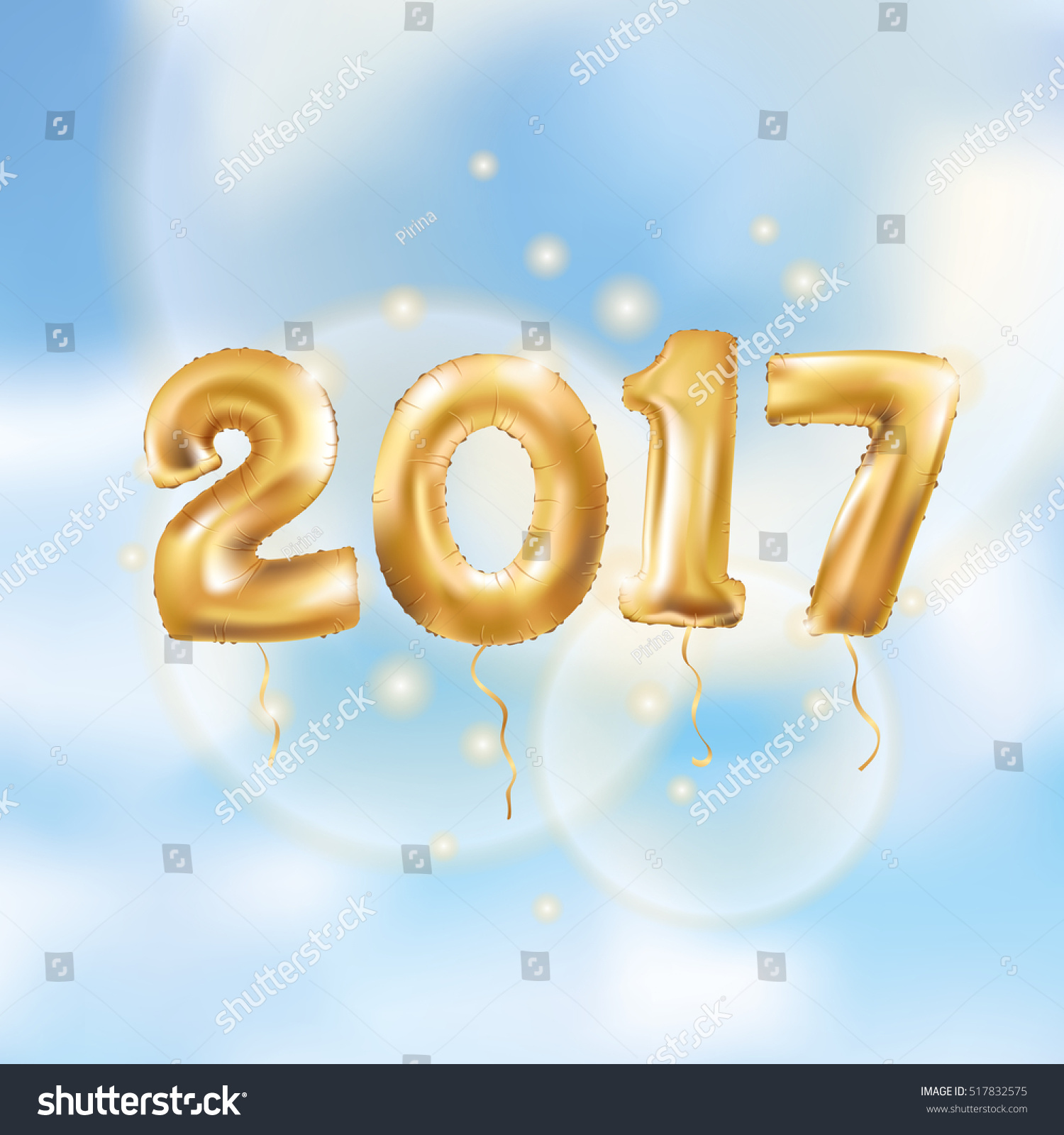 Happy New Year Metallic Gold Balloons Stock Vector Illustration