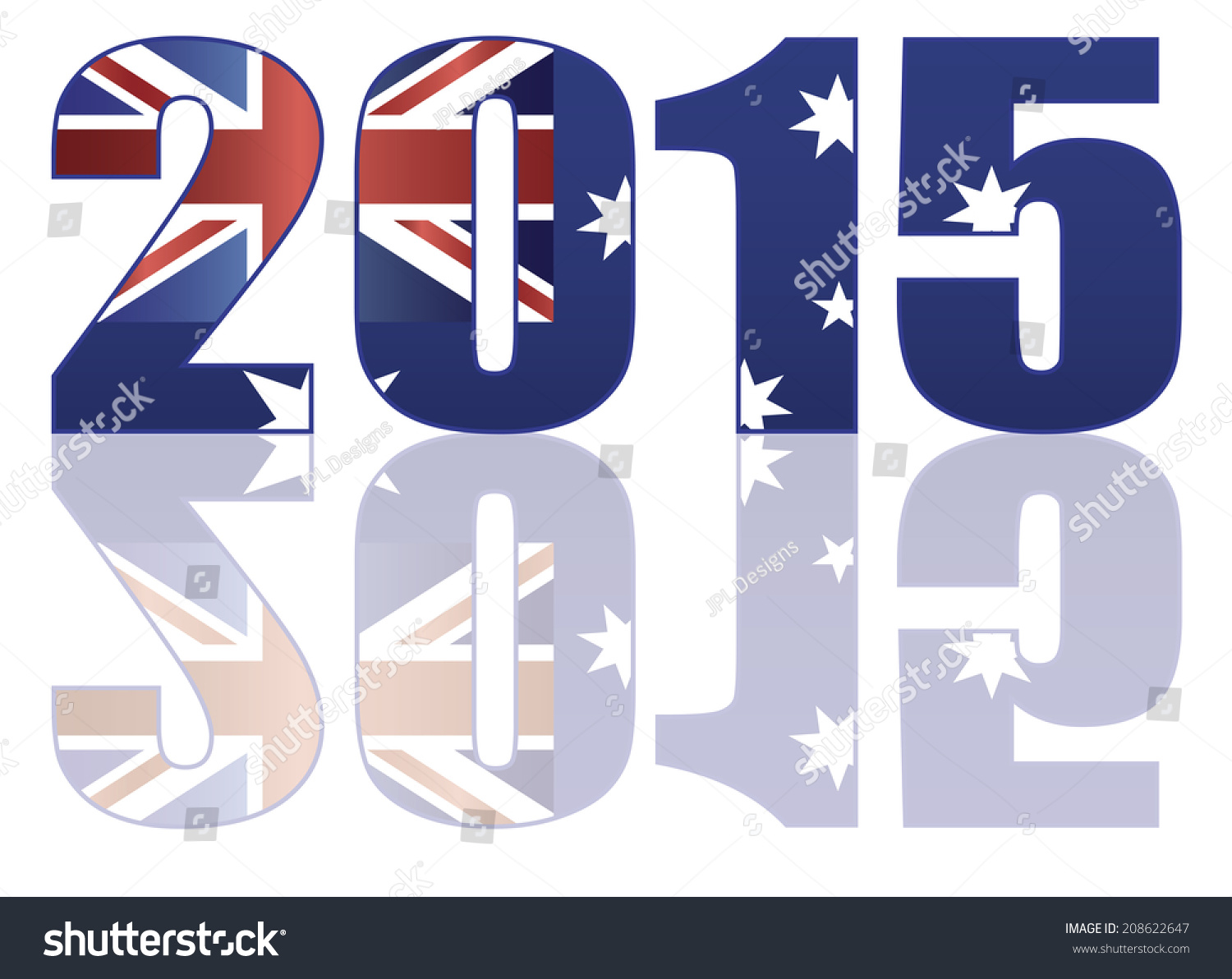 Happy New Year 2015 Numerals Silhouette Outline With Australia Flag ...