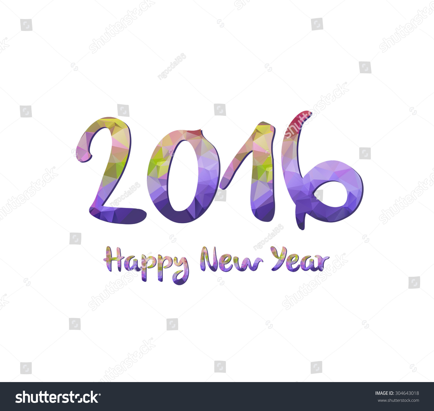 Happy New Year 2016 Purple Greeting Card Made In Polygonal Origami