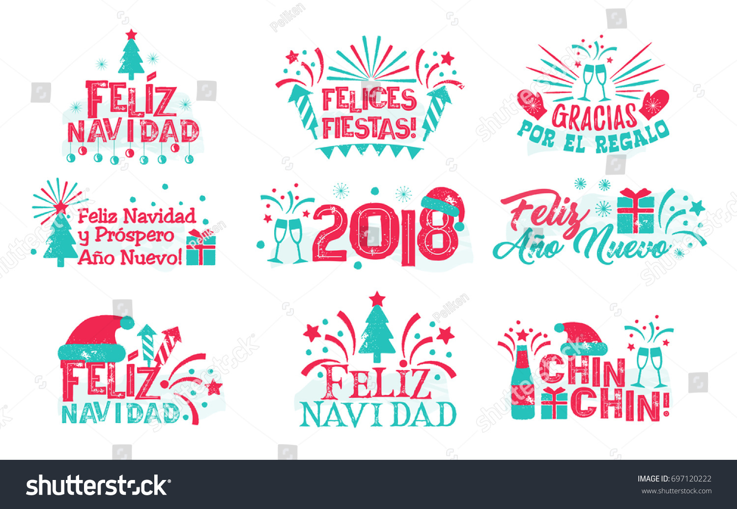 Happy New Year Spanish Set Christmas Стоковое Векторное Изображение