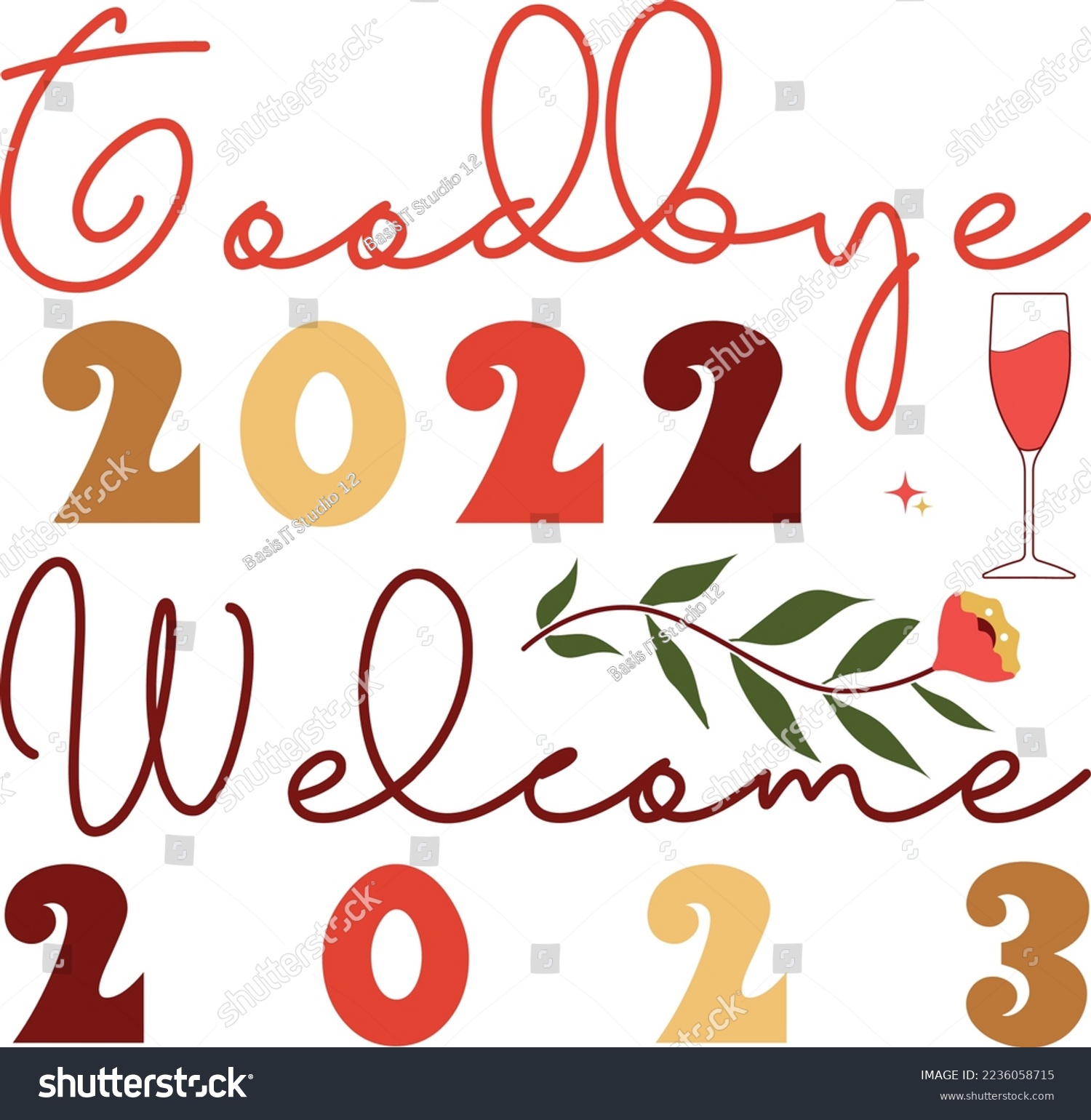 SVG of Happy New Year 2023 SVG Design, Happy New Year SVG Design, New Year Stickers quotes t-shirt designs, Handmade calligraphy vector illustration, mug, poster svg