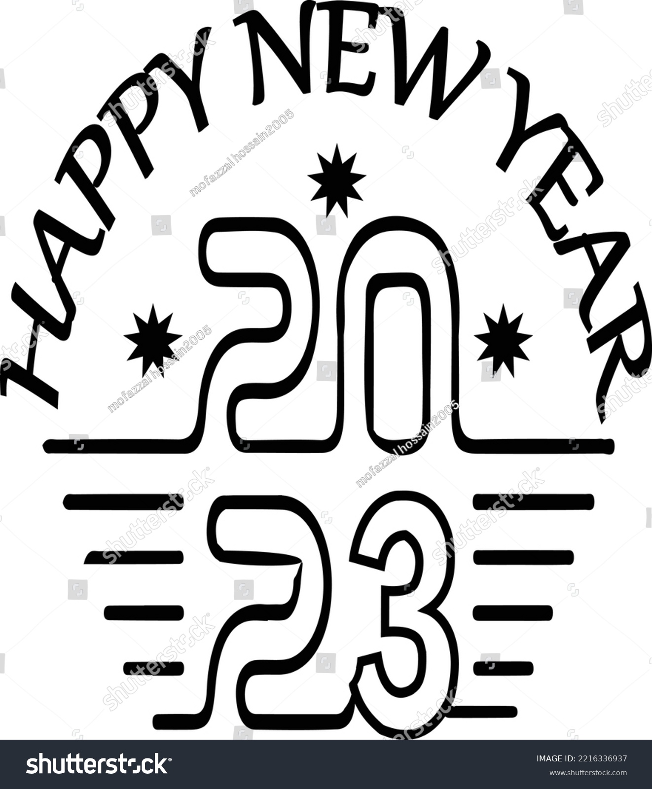 SVG of Happy new year 2023 SVG typography design for t shirt, hoodie, mug, book cover, pillow, photo frame, clothing design, wall decorate  others . svg