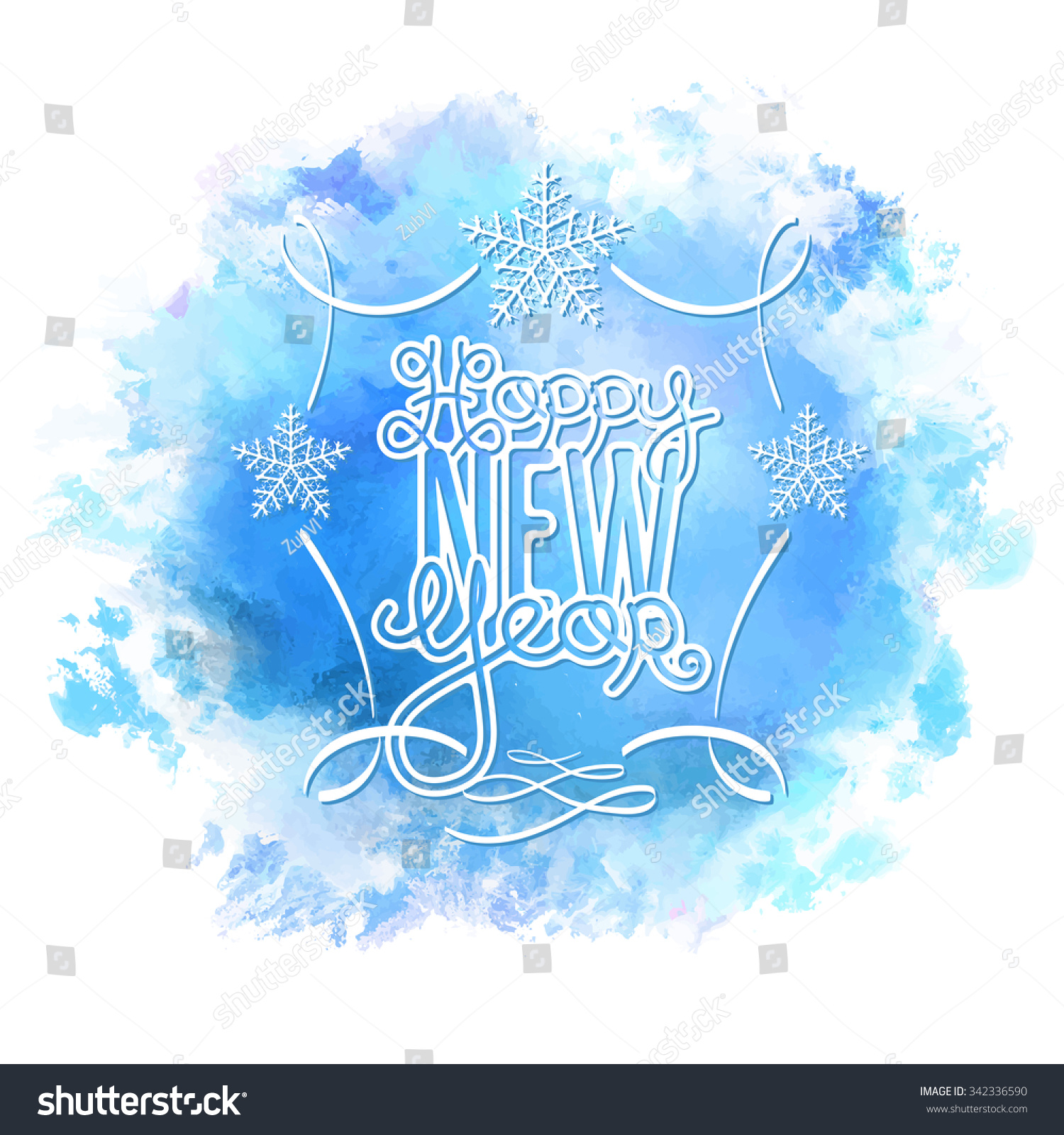 Happy New Year Typography Watercolor Background Stock Vector