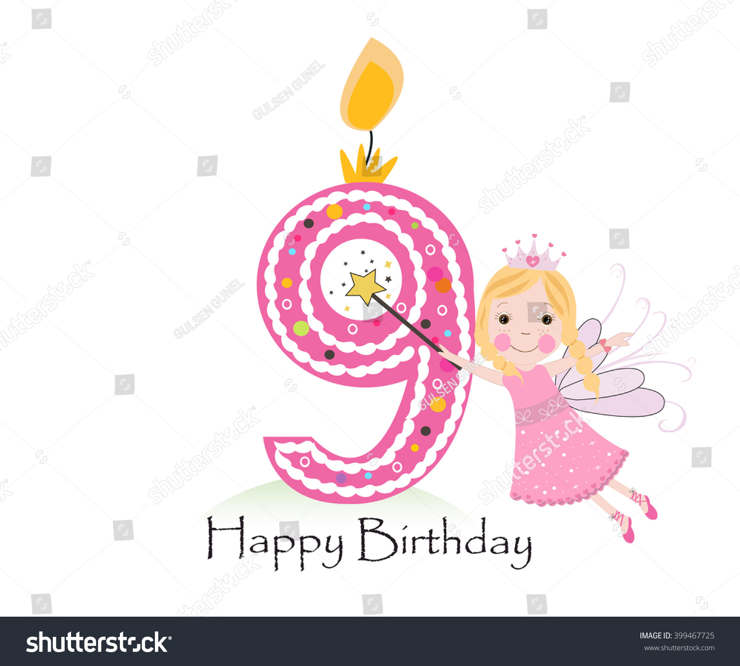 Happy Ninth Birthday Candle Baby Girl Stock Vector (Royalty Free) 399467725