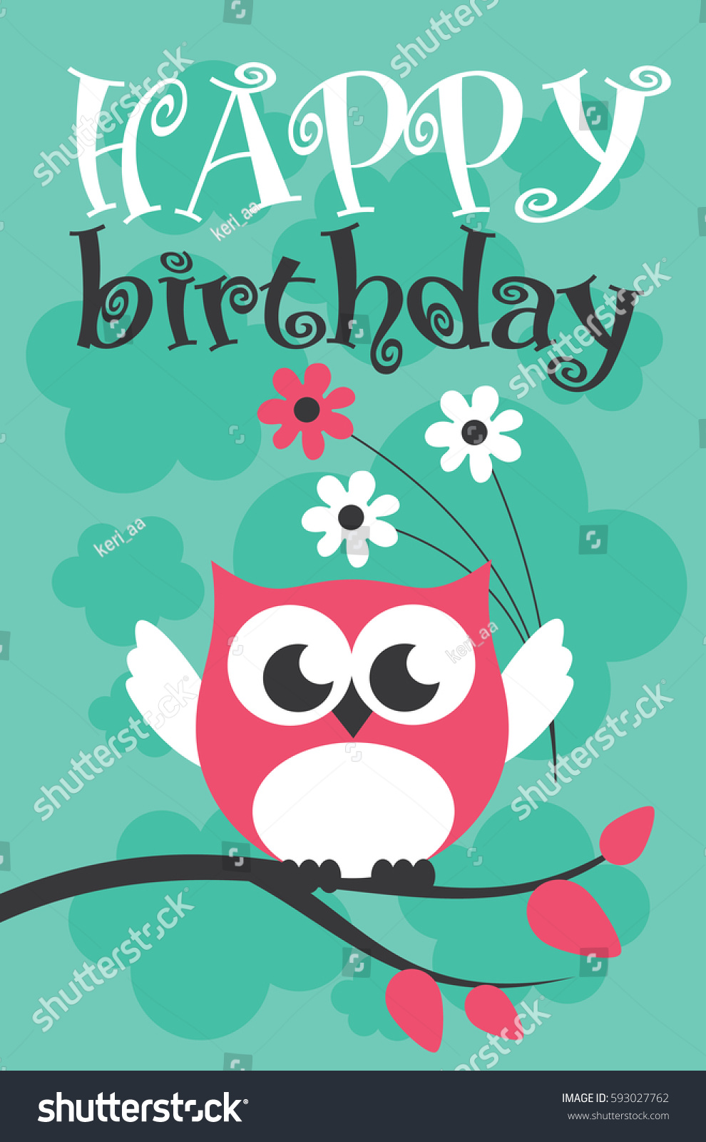 Happy Owl Birthday Card Design Vector Stock Vector (Royalty Free ...
