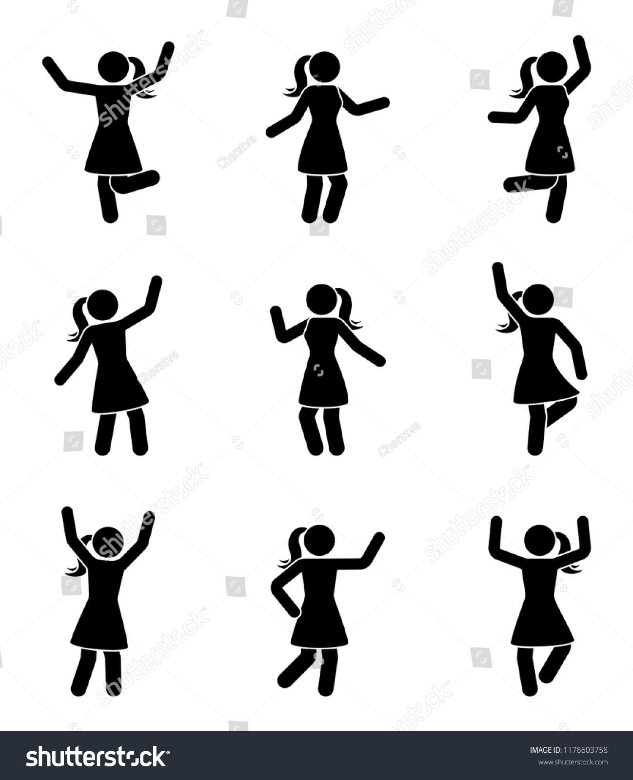 Happy People Stick Figure Icon Set Stock Vector (Royalty Free) 1178603758