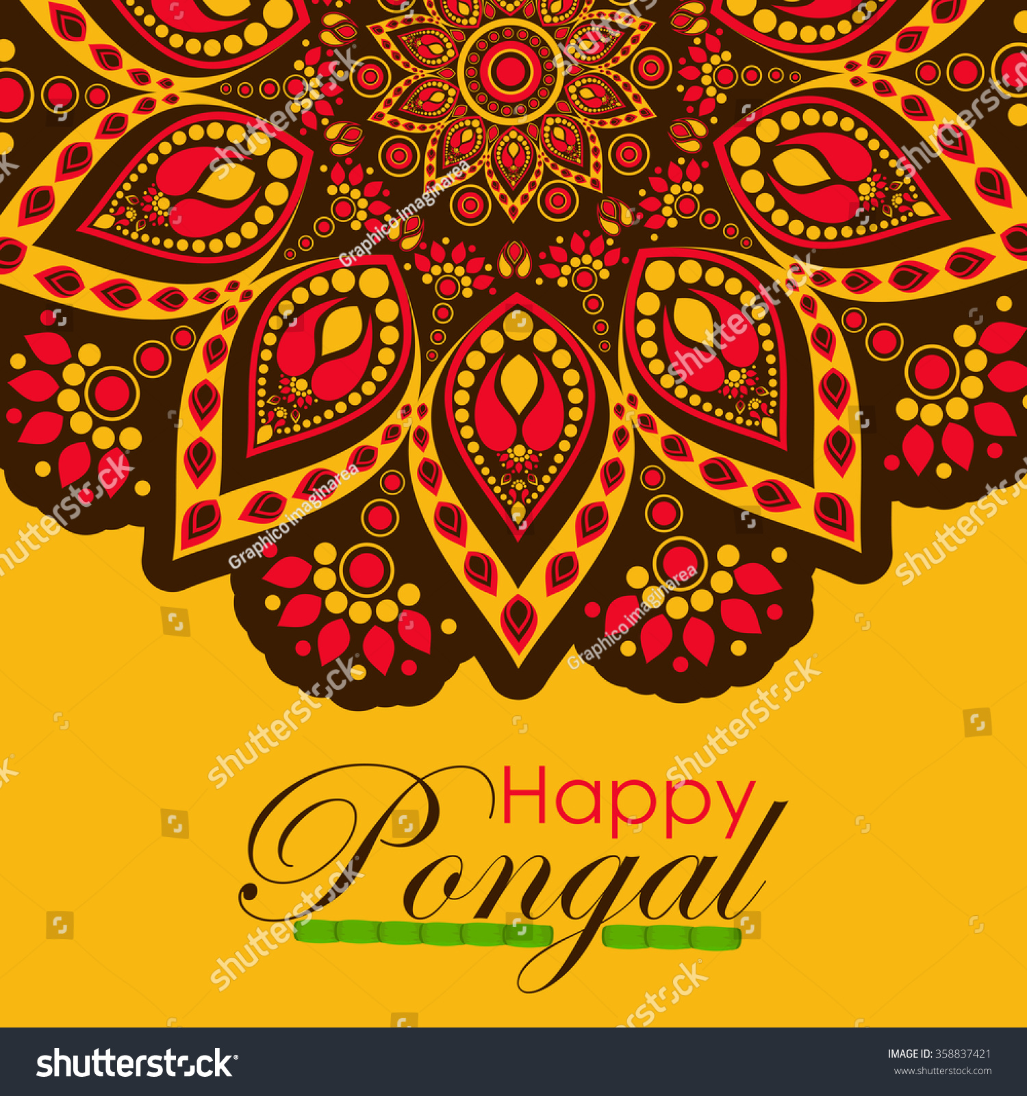 Happy Pongal Festival Design Decorated Greeting Stock Vector