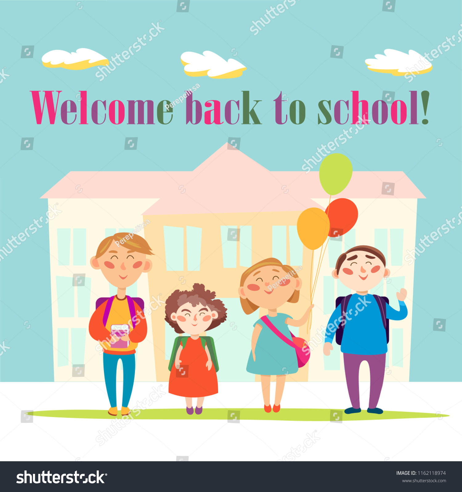 Happy Pupils Come Back School Image Vectorielle De Stock Libre De Droits