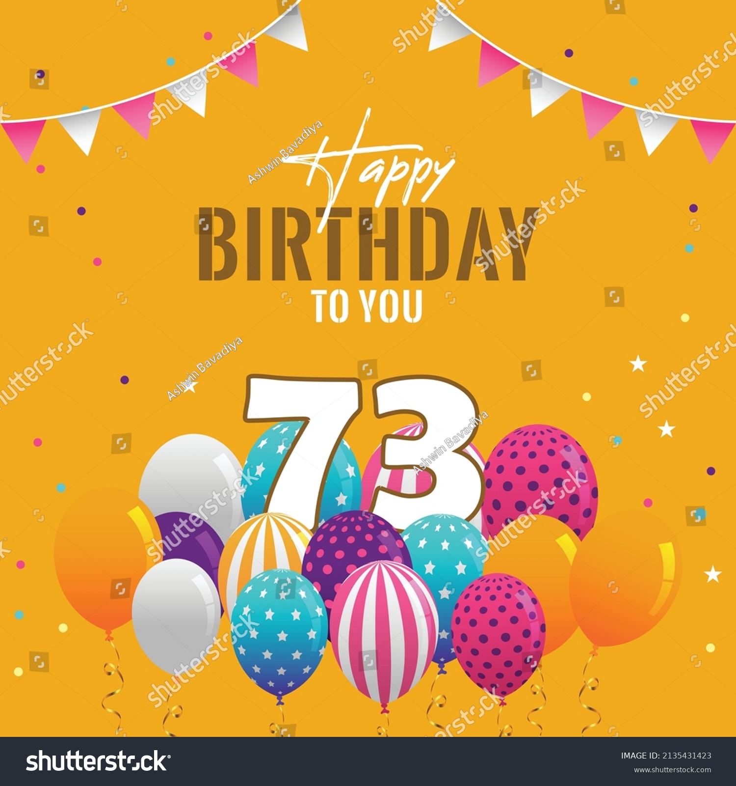 Happy 73rd Birthday Greeting Card Vector Stock Vector Royalty Free