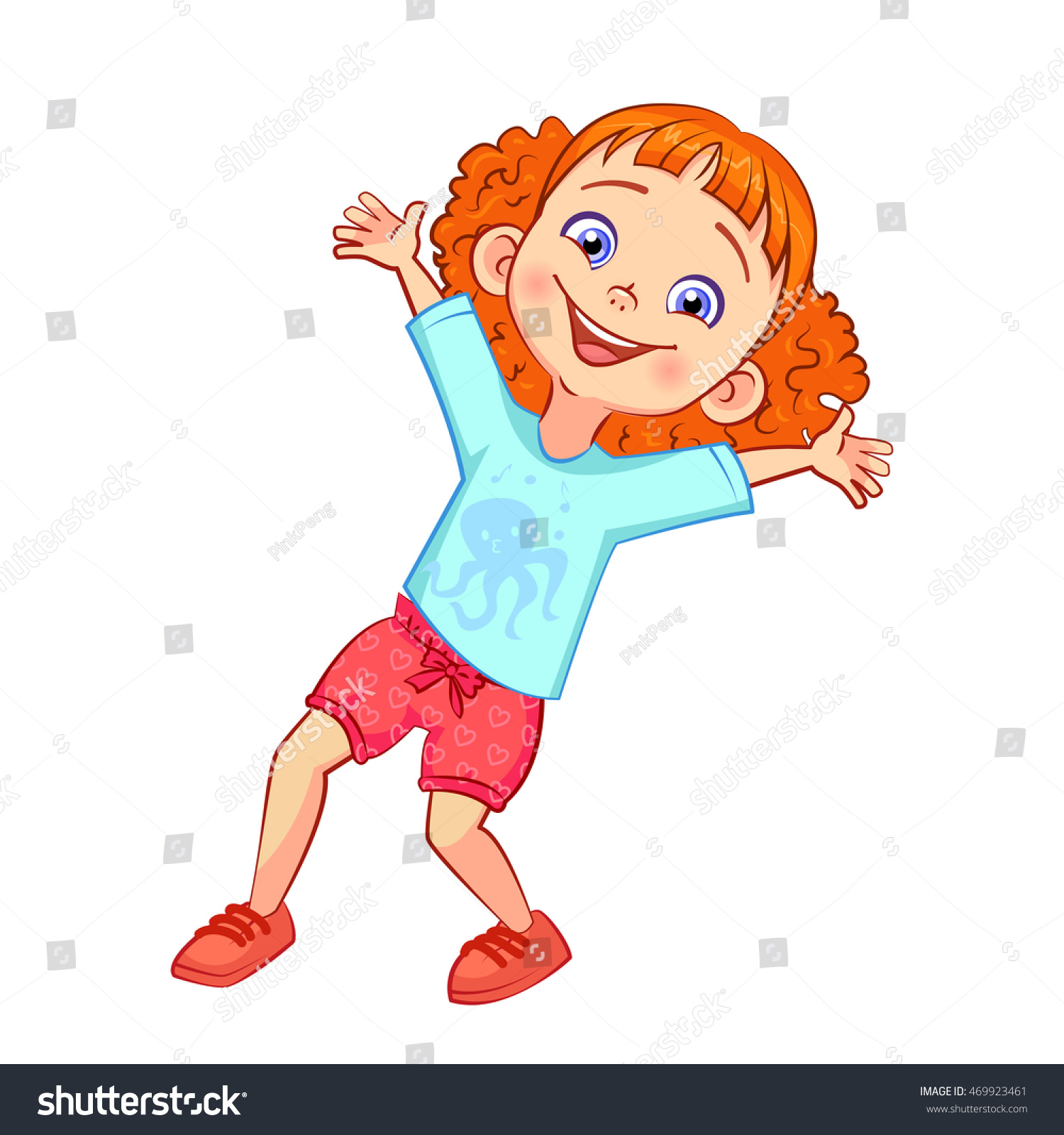 Happy Redhead Girl Big Smile Raises Stock Vector 469923461 - Shutterstock