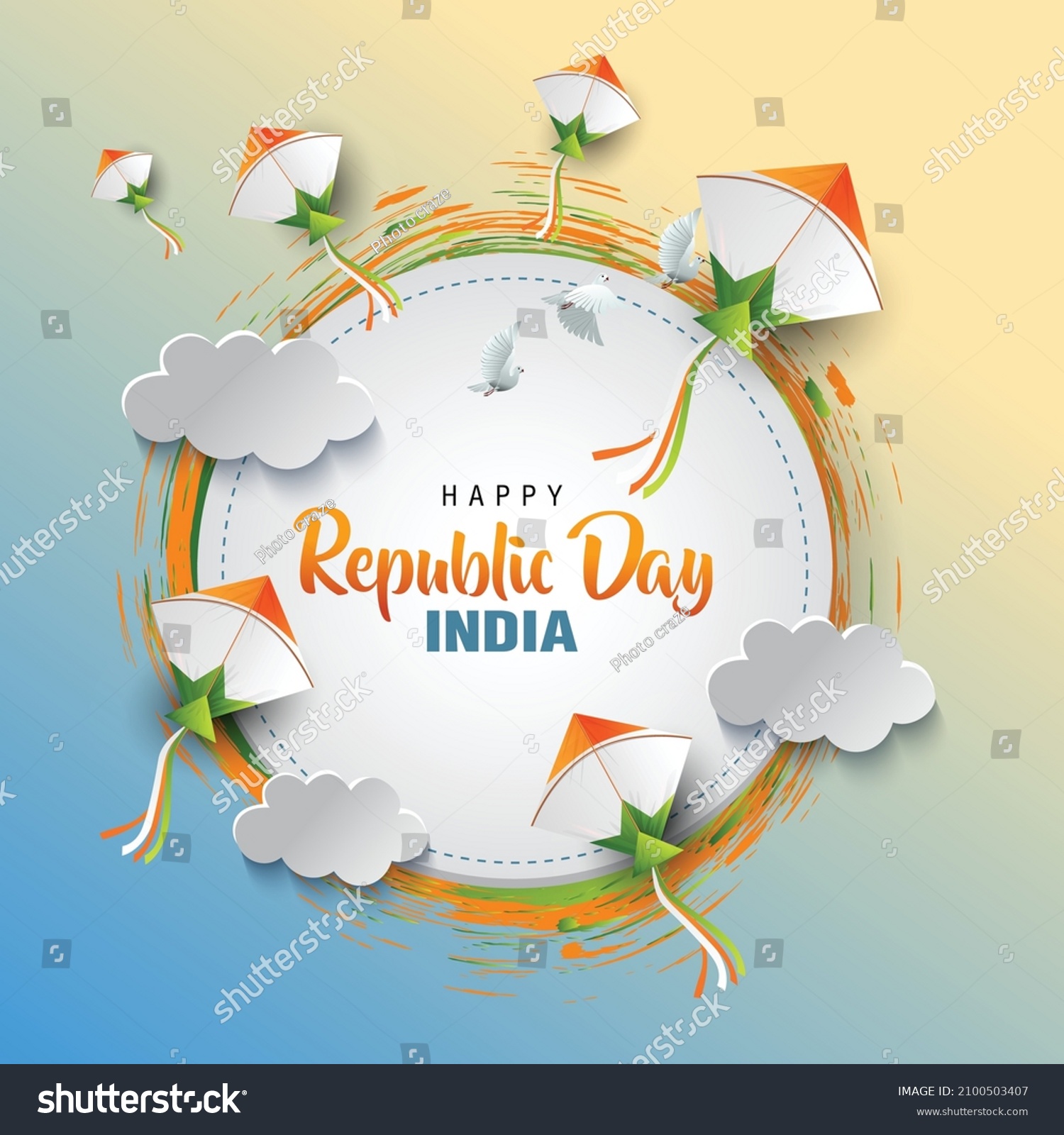 SVG of happy republic day India with flying kites. vector illustration design svg