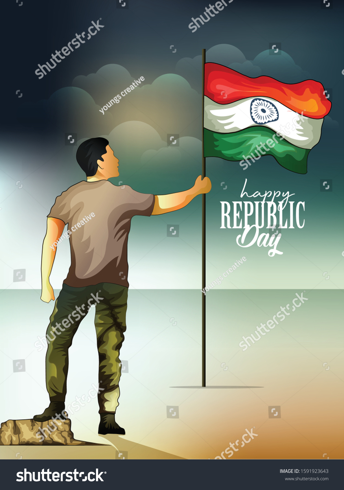 Happy Republic Day Indian Flag Army Stock Vector (royalty Free) 1591923643