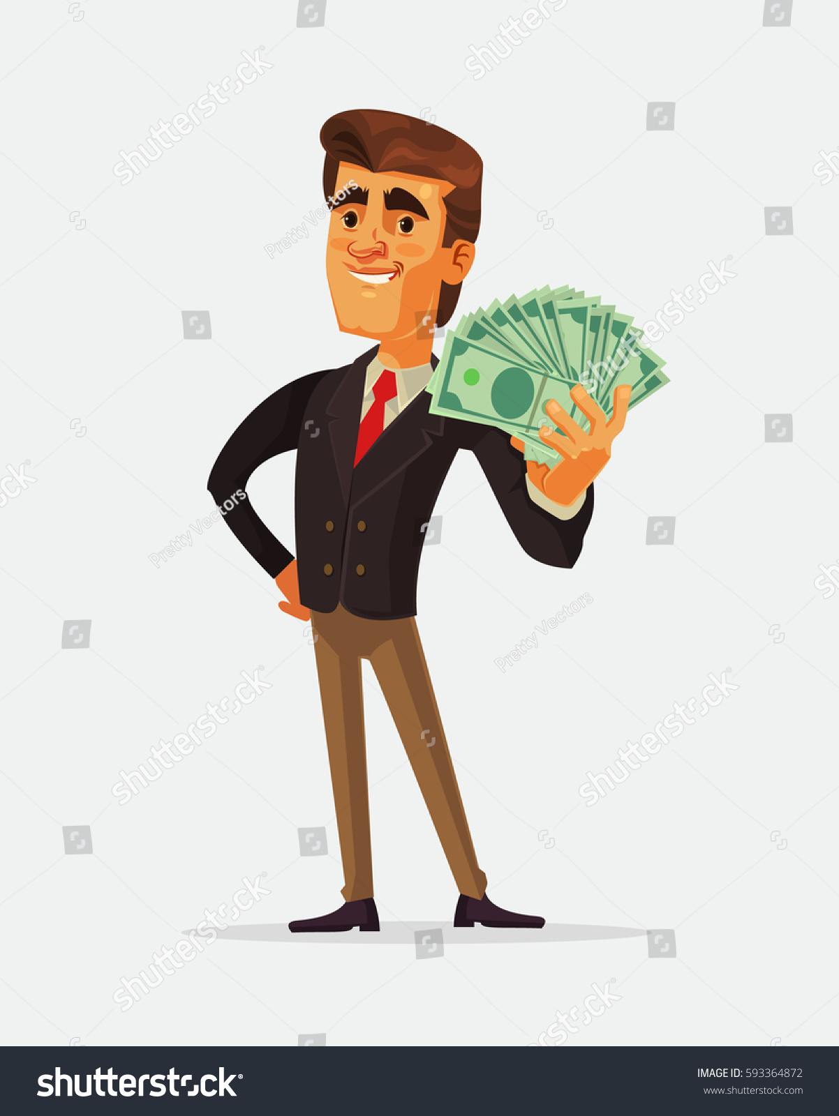 Happy Rich Businessman Character Hold Fan Stock Vector (Royalty Free ...