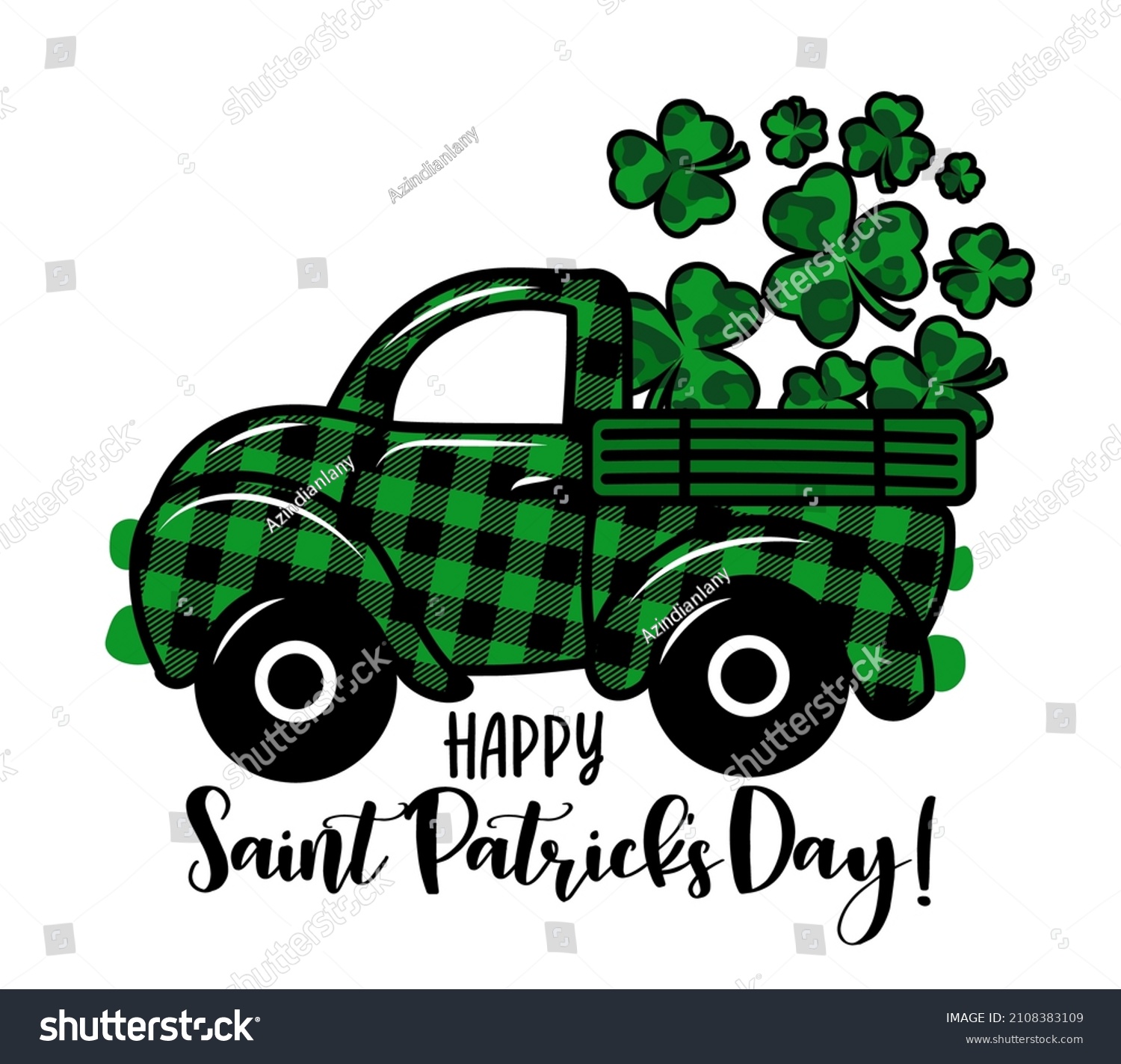 SVG of Happy Saint Patrick's Day! - Calligraphy phrase. Lettering for Lucky day greeting cards, invitations. Good for t-shirt, mug, gift, printing press. Buffalo plaid pickup carry  leopard Shamrocks svg