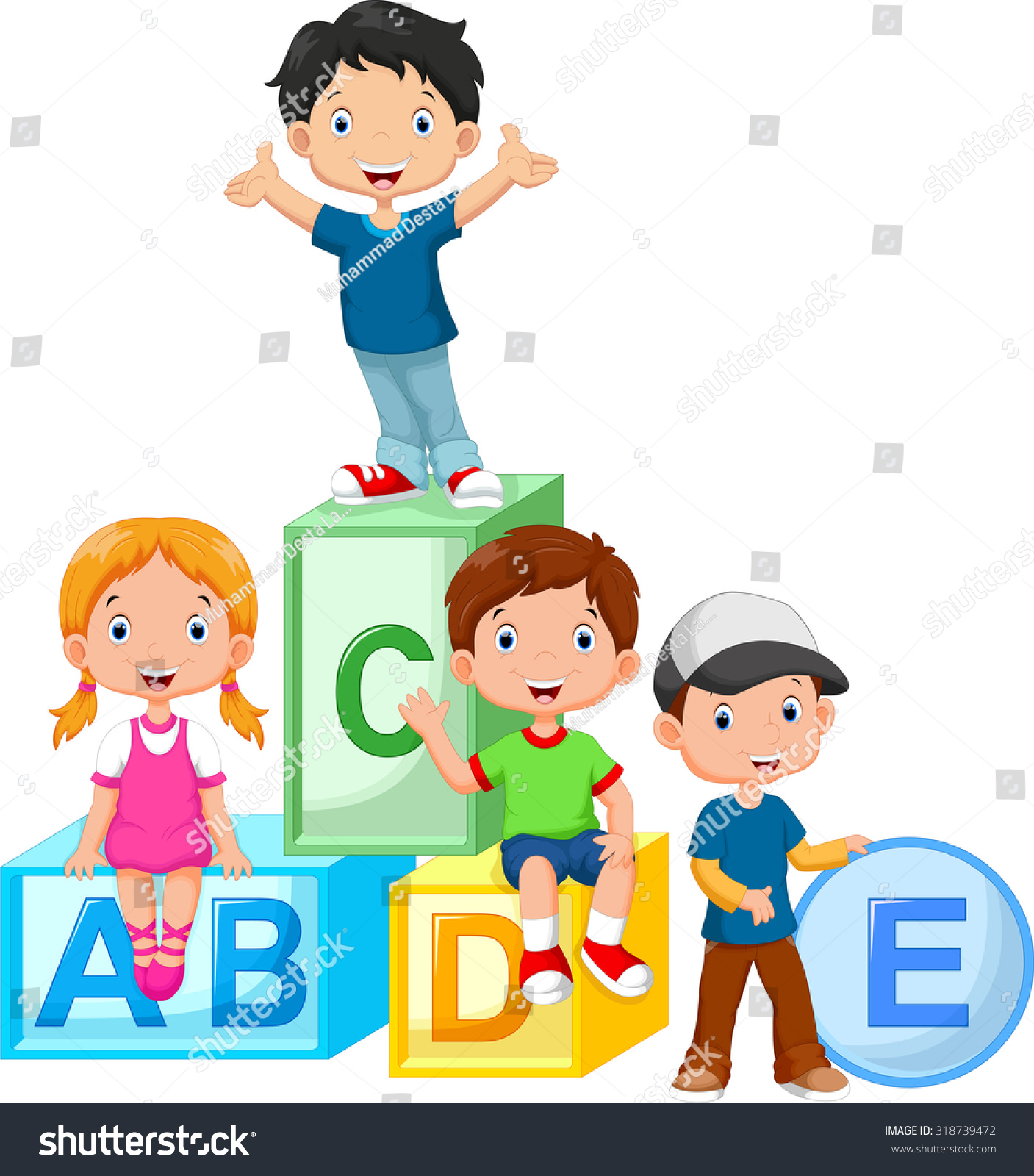 Happy School Children Playing Alphabet Blocks Stock Vector (Royalty ...